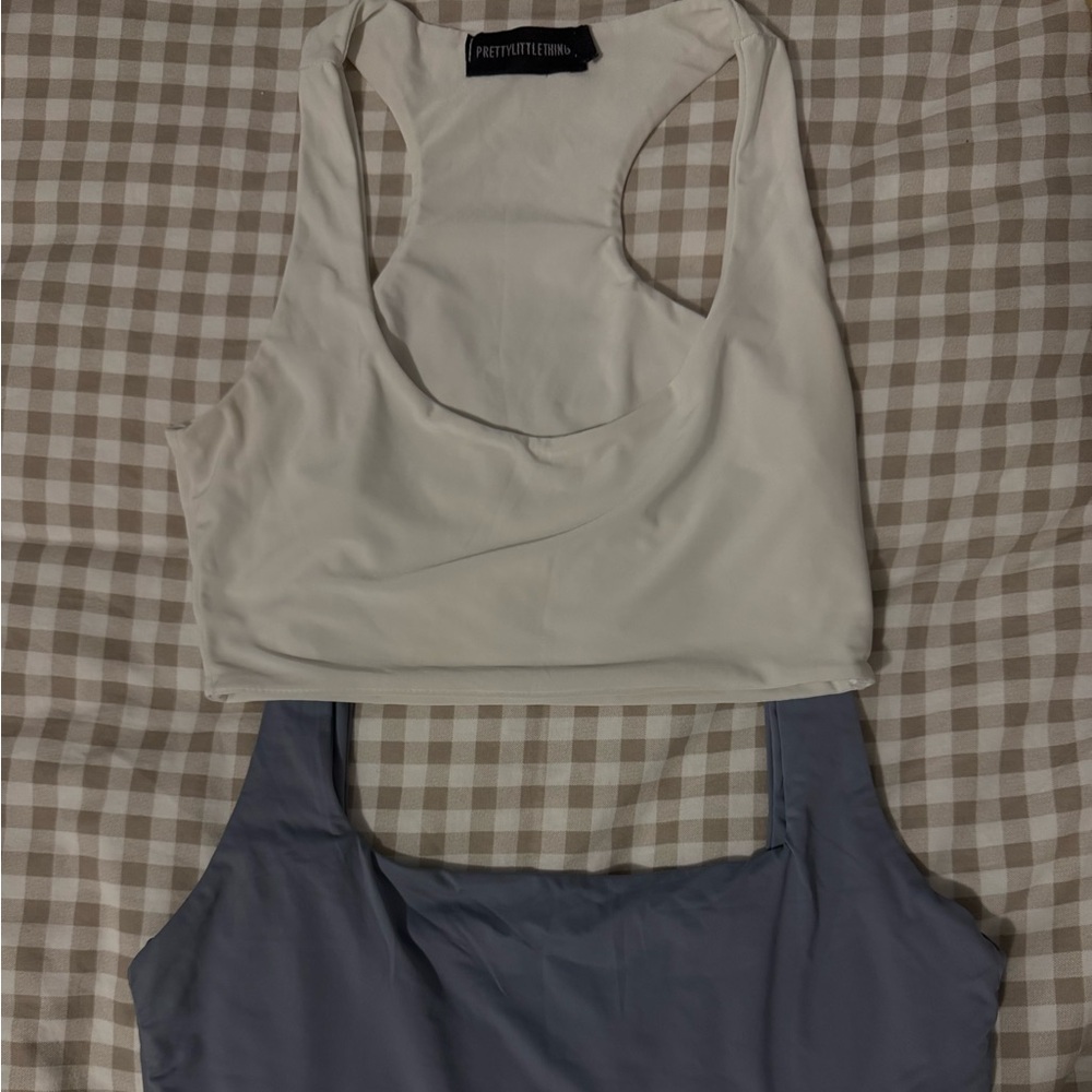 PrettyLittleThing Cream and Blue Crop Tops